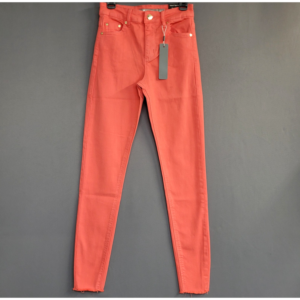 Tractr Mona High Rise‎ Crop Jeans Womens 00 Coral Pink Slim Fit Ankle Raw Hem
